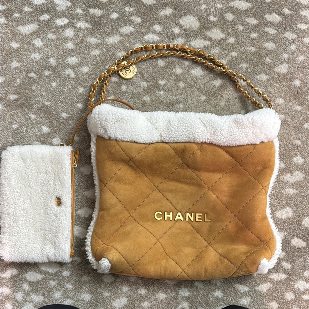 Chanel Tan Quilted Bag with Gold Chain